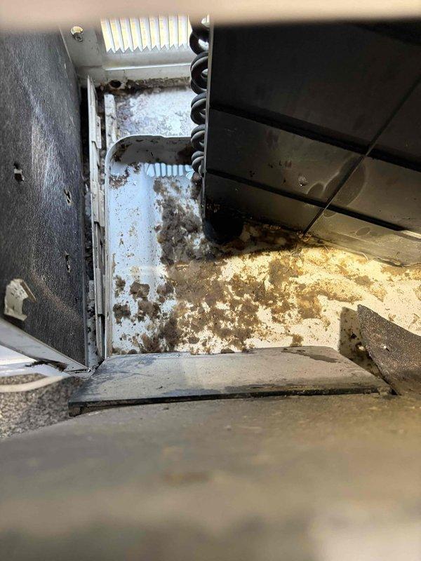 Responded to callback for PTek unit experiencing continuous water leak and reported electrical shock hazard from standing water. Upon arrival, removed significant sludge accumulation from condensate drain line and restored proper drainage flow. Performed thorough cleaning of heavily soiled air filters to restore airflow efficiency.