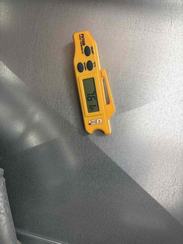 Completed final prepaid cooling maintenance visit for commercial facility. Performed system diagnostics and measured supply air temperature at floor register, recording 61.5°F, confirming proper cooling operation and adequate airflow delivery.