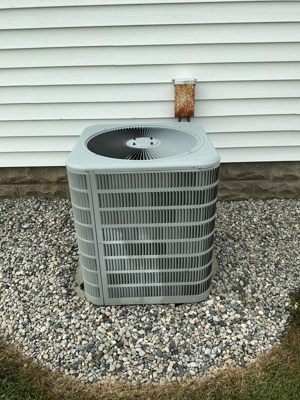 Completed standard air conditioning tune-up on residential outdoor condenser unit and indoor system. Performed comprehensive inspection of equipment, checked refrigerant levels, cleaned condenser coils, verified electrical connections, and tested system operation to ensure optimal performance for the cooling season.