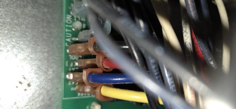 Responded to no cooling call on 10+ year old unit. Upon arrival, system was operational after being cycled off overnight due to intermittent failure to start. Performed diagnostic inspection of control board and electrical connections, documented wiring terminations and circuit board condition with photos. Unit running normally at time of service, advised monitoring for recurring issues given age of equipment and intermittent nature of the failure.