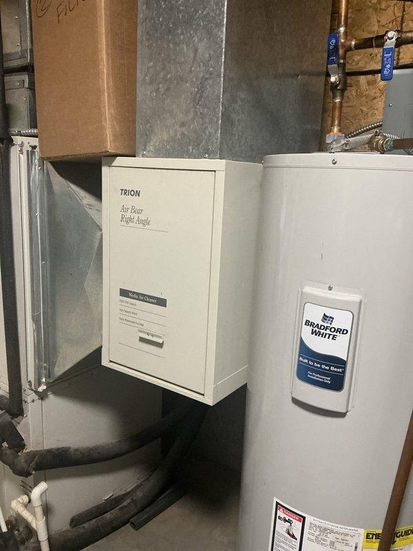 Completed HVAC estimate for replacement of existing geothermal system with conventional non-geothermal heating and cooling equipment. Assessed current mechanical room setup including wall-mounted air filtration unit, existing ductwork infrastructure, and thermostat controls to determine specifications and requirements for new system installation.