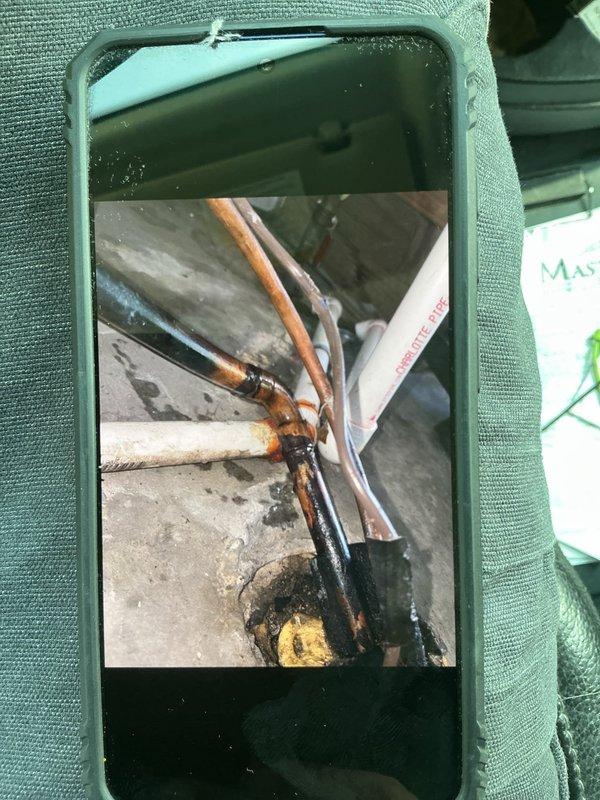 Responded to no cooling call on 10+ year old system. Performed leak search and identified corroded refrigerant lines requiring repair. Completed necessary repairs to copper piping, sealed leaks, and recharged system with refrigerant to restore proper cooling operation.