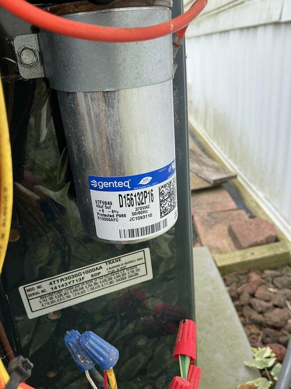 Completed preventative maintenance inspection on Trane 4TTAR30G1000AA residential cooling system. Performed electrical diagnostics using clamp meter to verify proper amperage draw and voltage supply to outdoor condensing unit. Inspected Genteq motor assembly model D15G69P16, confirmed proper operation and secure electrical connections at wire terminals. Verified condenser fan motor functionality, checked capacitor connections, and ensured all components operating within manufacturer specifications. System tested and running efficiently at time of service completion. This visit fulfilled the final prepaid maintenance appointment under current membership agreement.