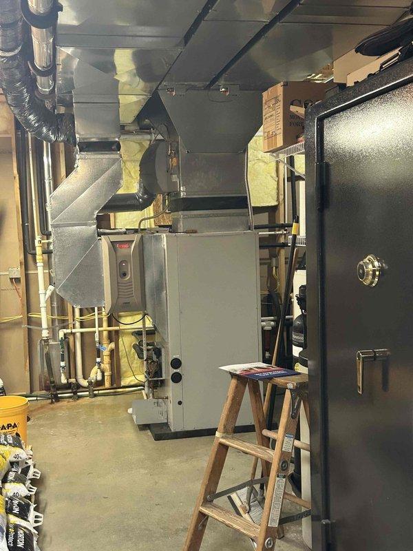 Completed on-site evaluation of existing geothermal heating system and two water heaters for replacement estimate. Assessed current equipment condition, measured mechanical room dimensions, documented existing ductwork and plumbing configurations, and photographed installation area including overhead clearances and access points. Prepared separate replacement estimates for geothermal-to-Water Furnace system conversion and dual water heater replacement, as well as combined package pricing for all equipment replacement as requested.