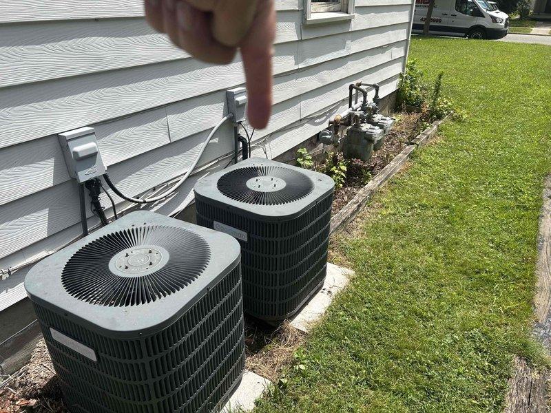 Completed on-site evaluation for HVAC system replacement at residential property. Assessed existing failed air conditioning unit and gas furnace system, documented current equipment conditions including moisture damage and operational wear on indoor components, and measured existing installations. Provided two separate equipment replacement quotes as requested: one for complete HVAC system replacement including both air conditioning and gas furnace, and a second quote for air conditioning replacement only to address the immediate cooling system failure.