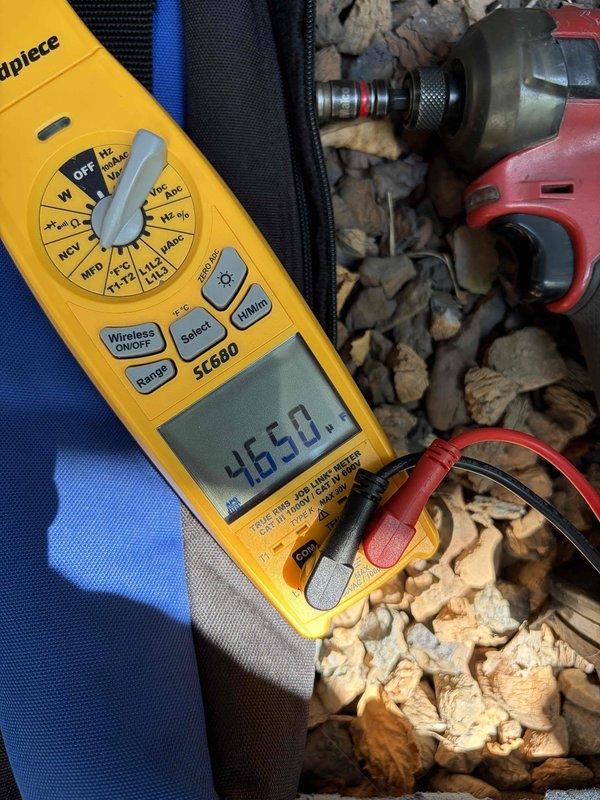 Completed final prepaid cooling maintenance visit on residential HVAC system. Performed comprehensive system diagnostics including capacitor testing with digital multimeter, which showed readings within acceptable parameters at 0.650. Inspected and verified proper operation of compressor capacitor and associated electrical connections, confirming all terminals and wire connections were secure. All components functioning normally with no deficiencies noted.