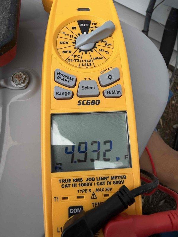 Completed comprehensive air conditioning tune-up and cooling system inspection as part of preventive maintenance program. Performed electrical diagnostics using digital multimeter to verify proper voltage, amperage, and capacitor readings across system components. All measurements confirmed within manufacturer specifications, ensuring optimal system performance and efficiency for the cooling season.