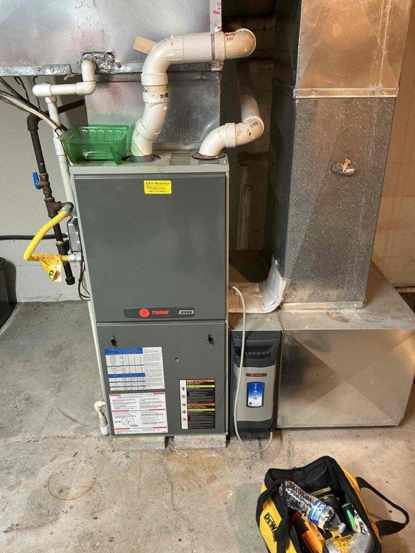 Completed preventive maintenance on residential cooling system including Bryant outdoor condenser unit and Trane furnace with integrated cooling components. Performed comprehensive inspection of condenser fan operation, electrical connections at disconnect box, refrigerant levels, and condensate drain lines. Verified proper airflow through outdoor unit grille, confirmed all safety controls functioning correctly, and documented system operating within manufacturer specifications.