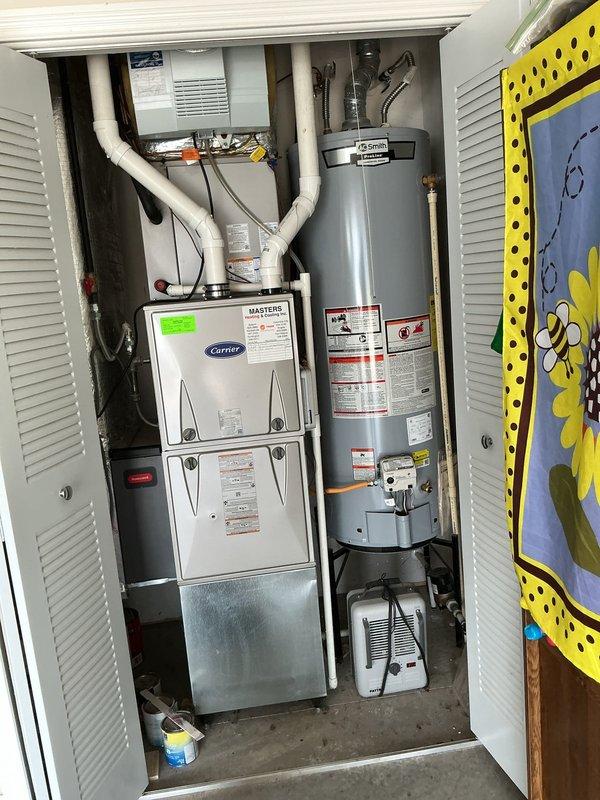 Completed scheduled prepaid cooling maintenance visit on residential Carrier HVAC system. Performed comprehensive inspection of indoor furnace unit located in utility closet and outdoor condenser unit, verified proper operation of all components including fan assembly, condenser coils, and control systems. All equipment found operating within normal parameters with no deficiencies noted.