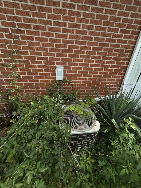 Tech lead conducted comprehensive assessment of existing HVAC system for complete replacement estimate. Outdoor condenser unit was found severely overgrown with vegetation including vines, bushes, and ground cover, indicating extended period without maintenance access. Equipment evaluation and photographic documentation completed to provide accurate replacement specifications and scope of work for new system installation.