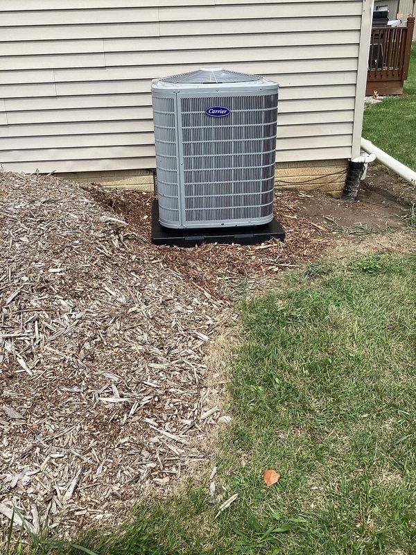 Completed full HVAC system replacement including removal and recycling of existing equipment. Installed Carrier 26SPA630W003 Performance Series single-stage 3-ton air conditioner with outdoor condensing unit positioned on base pad against exterior wall, Carrier CVAVA3617XMA evaporator coil, and Carrier 58TP0B090V17-16 Performance Series two-stage 90,000 BTU non-condensing gas furnace in basement mechanical room. Installed Honeywell ELITEPRO S1200 thermostat for system control. Reconnected existing supply and return ductwork to new furnace unit, installed new electrical disconnect and whip, and completed all necessary venting with metallic exhaust pipe. Applied protective measures including floor savers during installation and performed complete cleanup of work areas. Verified proper system operation, checked all electrical connections, tested heating and cooling cycles, and provided operational overview of new equipment.