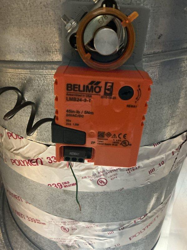 Responded to cooling issue with two-zone geothermal system where upstairs zone was not receiving adequate airflow while main level was overcooling. Diagnosed and replaced failed BELIMO LMB24-3-T zone damper actuator controlling airflow to upper level, restoring proper zone control and balanced temperature distribution throughout the home.