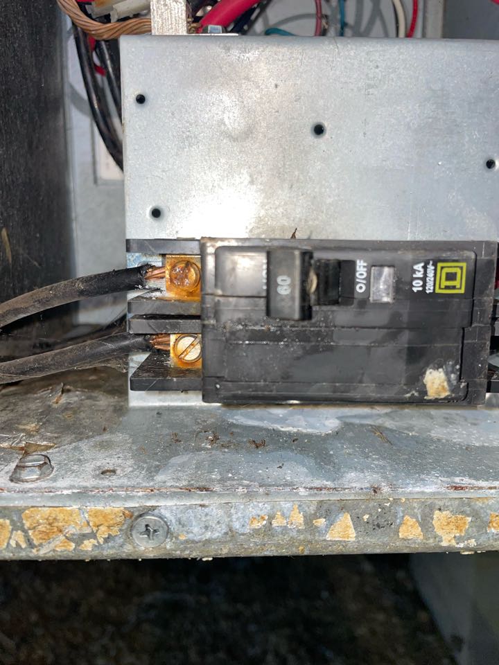 Shady Side, MD - Replacing a corroded 60 amp breaker in a Goodman air handler in Shady Side Shady Side, MD - Replacing a corroded 60 amp breaker in a Goodman air handler in Shady Side