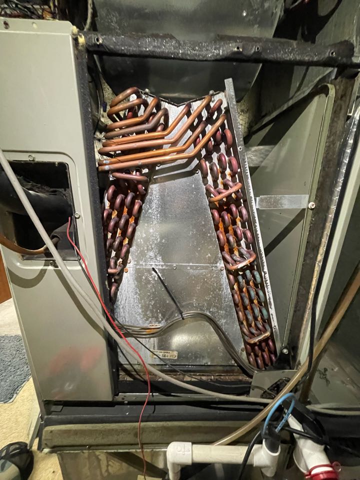 Owings, MD - Observed rust on an indoor coil for an American Standard system. Rust is usually a precursor to refrigerant leaks in a system Owings, MD - Observed rust on an indoor coil for an American Standard system. Rust is usually a precursor to refrigerant leaks in a system