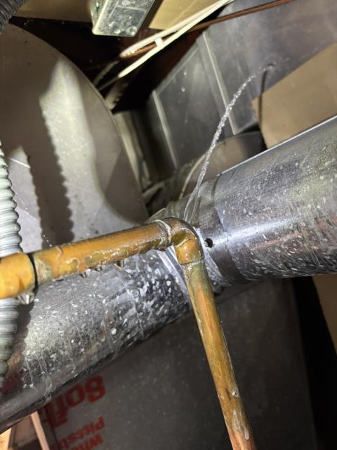 Plumber Needed. Performed repair on leaking water pipe above AO Smith water heater. Performed Ruud Furnace Service. Replaced Air Bear Media Air Filter.