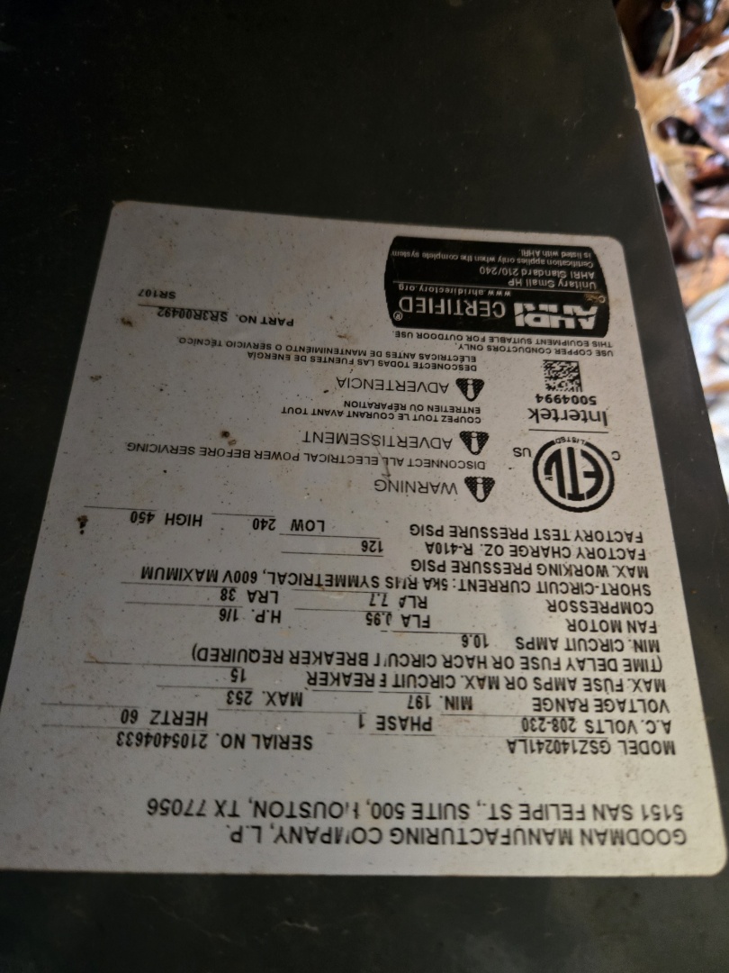 Heating maintenance to Goodman heatpump and fire log service