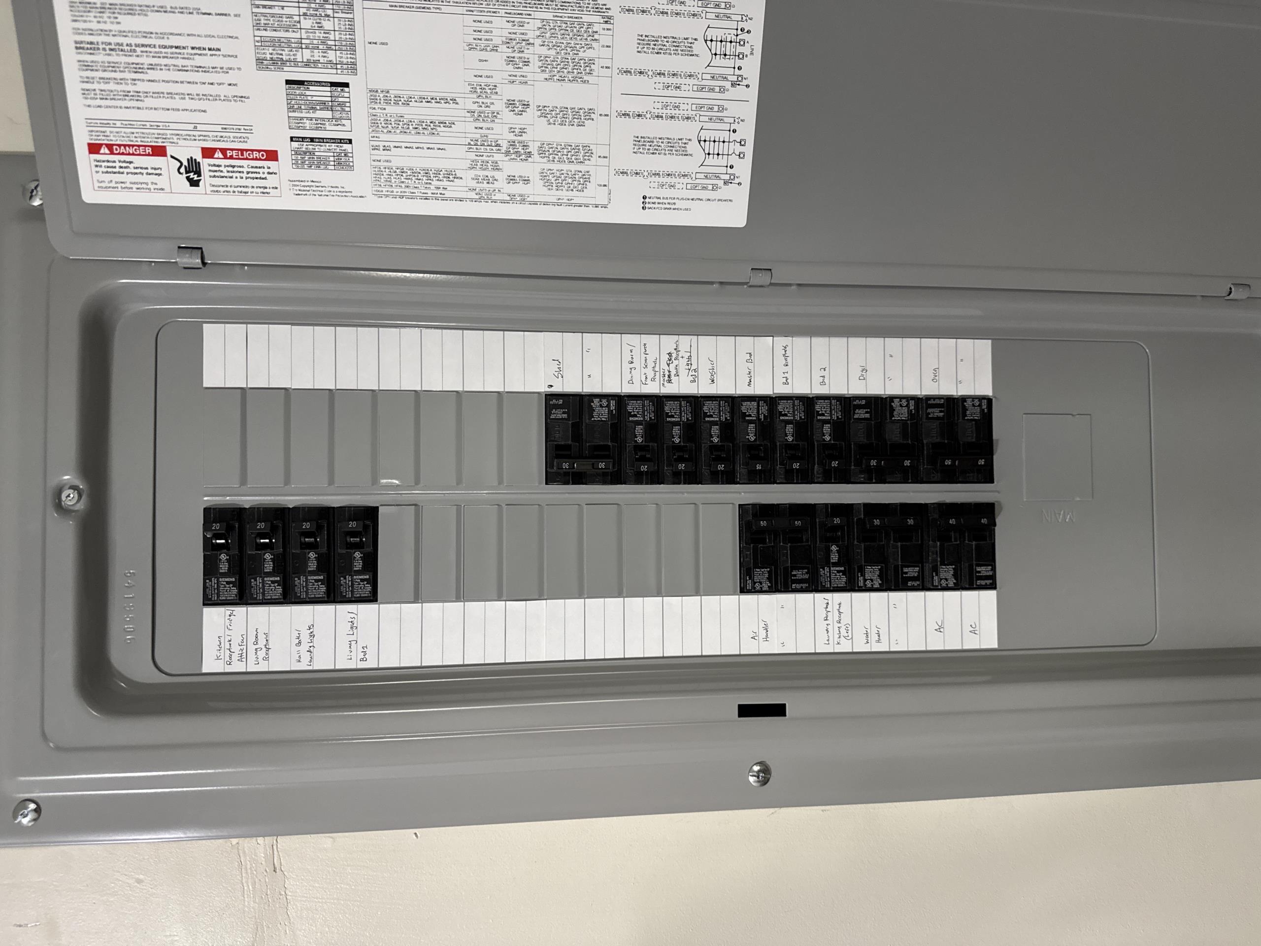 Completed safety installation to include new electrical panel, Ul listed circuit breakers, grounding electrode system, GFCI protection, and new service entrance cable installation. 