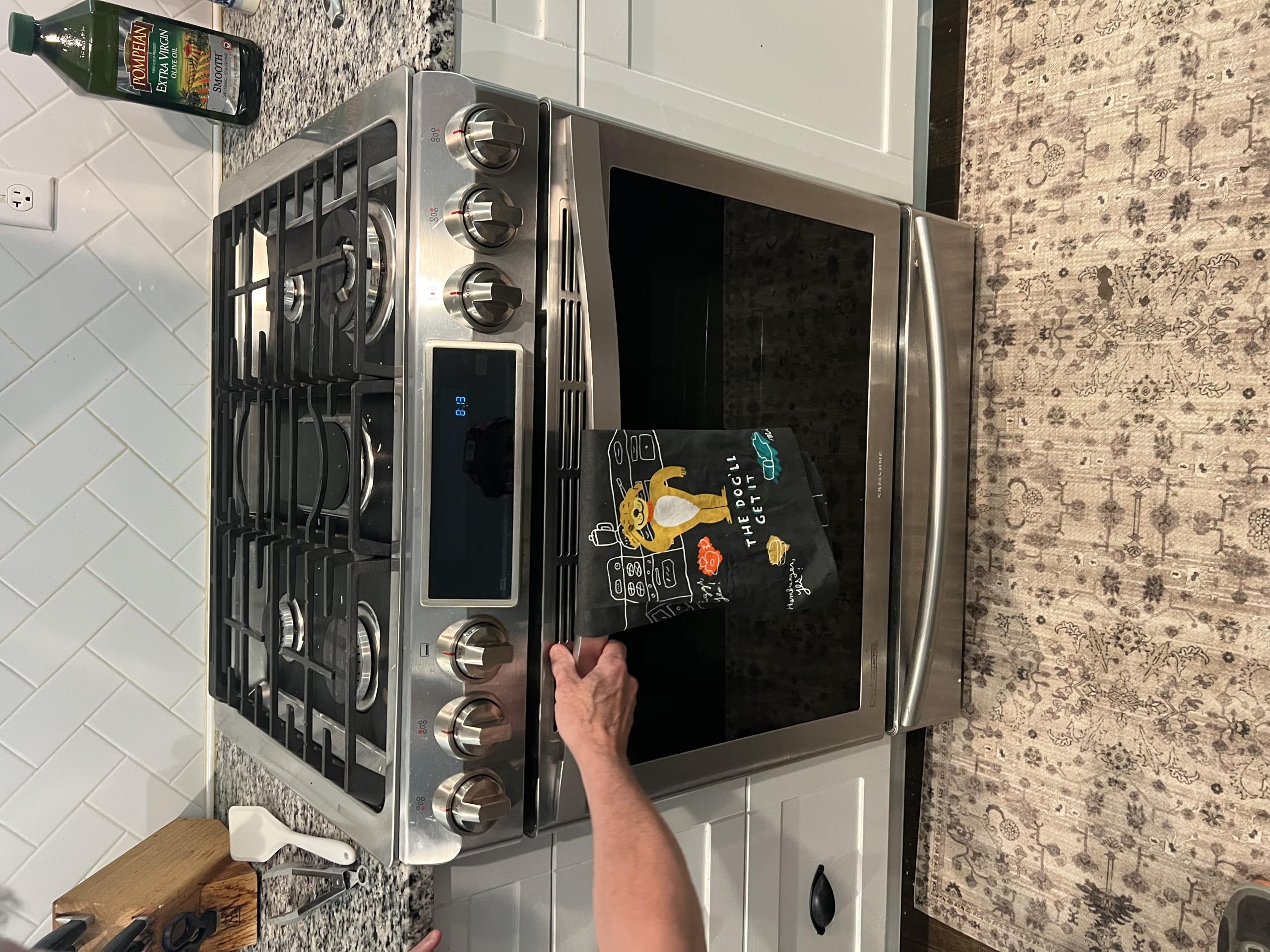 Today, I assessed the customer's concern with their built-in gas range and oven. The appliance, securely fastened to the countertop, prevented safe removal for inspection. Consequently, I couldn't access the electrical connections or the receptacle behind the stove. I recommend hiring a qualified technician to safely disconnect the appliance from the countertop. Once accessible, I can inspect the electrical connections, including those for the convection fan, and test the receptacle. Due to the appliance's current position, no further electrical diagnosis was possible.