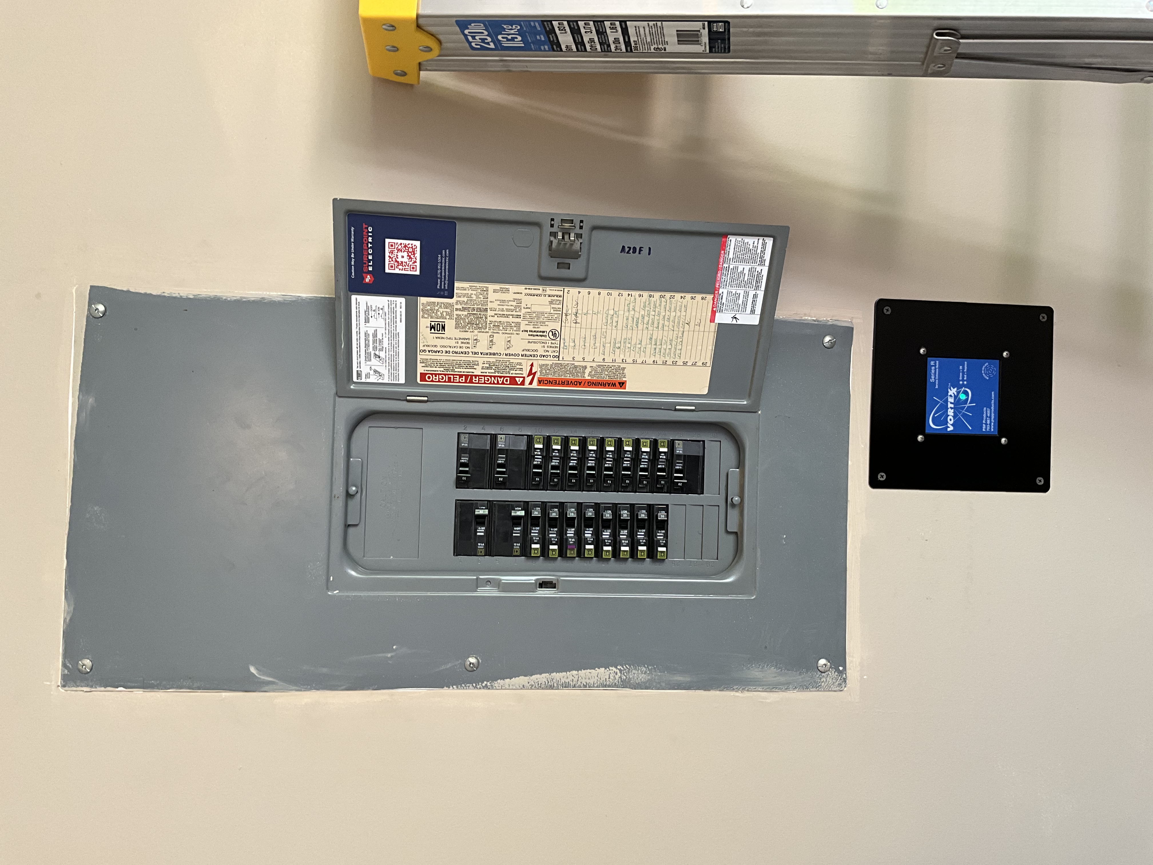 I installed arc fault circuit protection for all 120-volt circuits, ensuring enhanced safety against electrical fires. The main electrical panel was rejuvenated, with precise torque specifications applied to all wiring and reterminated for optimal performance. A whole home surge protection system was installed, connecting to the main panel indoors for comprehensive protection. All switches and receptacle outlets were replaced, including proper GFCI protection throughout the home. Additionally, bathroom exhaust fans were upgraded to high CFM ratings to effectively control moisture buildup.