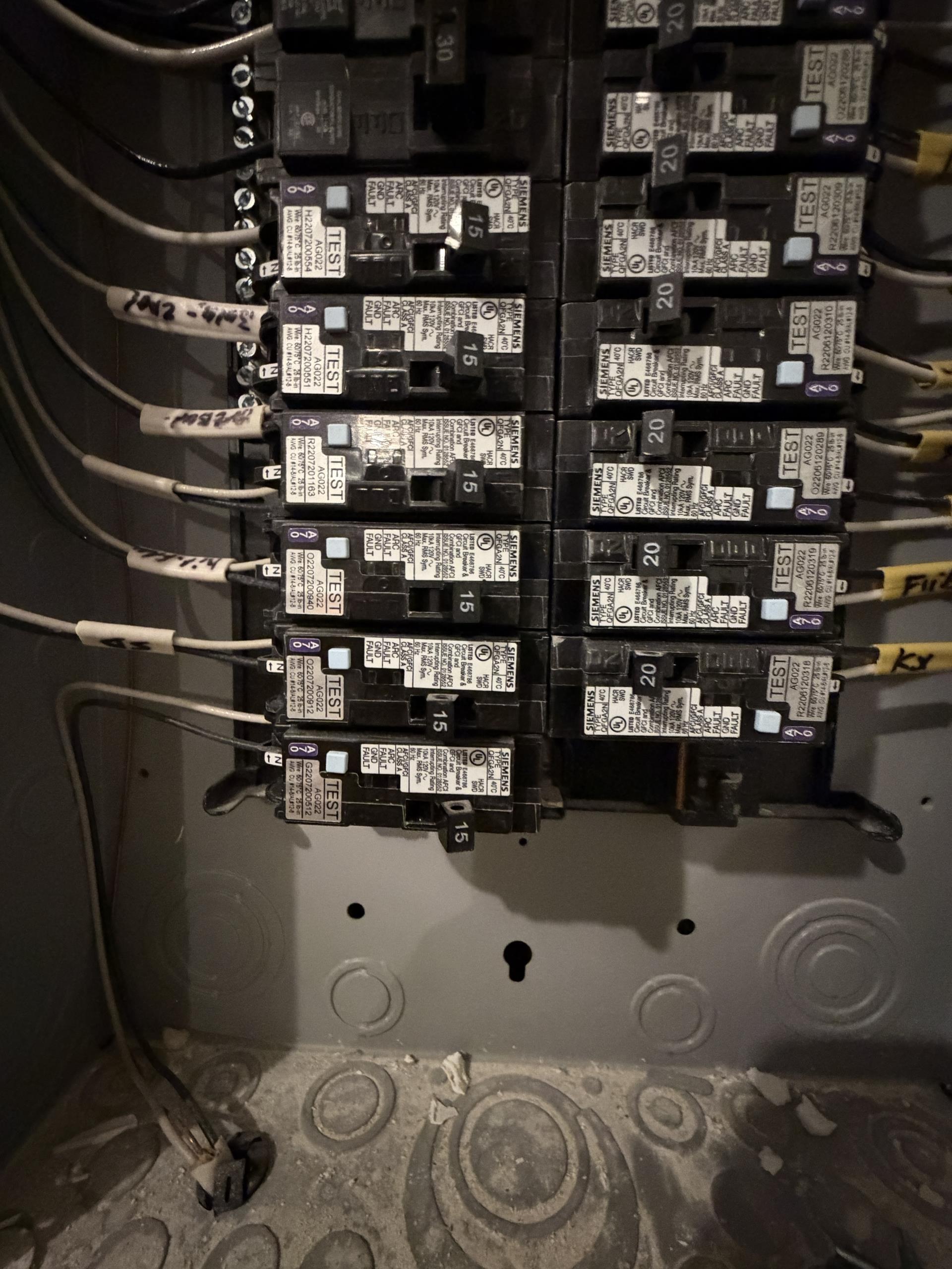 Upon completing the initial diagnostic, it was found that the AFCI/GFCI breaker for the master bedroom lighting, outlets, and master bathroom lighting cannot be reset and indicates an active fault. To pinpoint the issue, I began by inspecting the breaker and its connections. Further investigation required removing and examining outlets, switches, light fixtures, and accessible electrical connections within the circuit. This process involved detailed checks for signs of arc faults or ground faults. The scope of this work includes the diagnostic and troubleshooting needed to locate the fault. Restoration of the circuit, repairs, or replacement of damaged wiring or faulty devices will be quoted separately once the issue is identified.