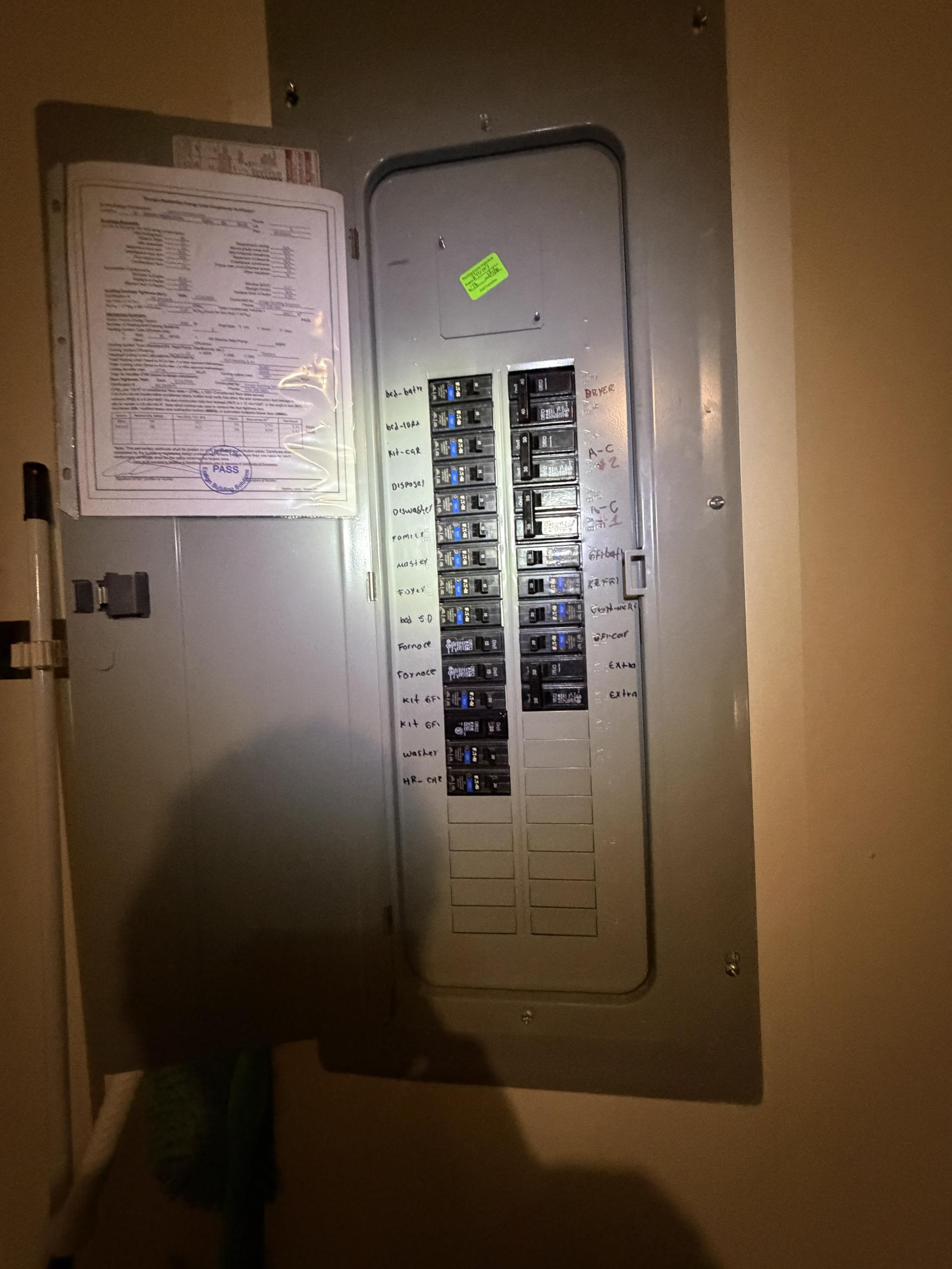 I installed a new 20-amp, 120-volt single-pole circuit breaker, ensuring it was securely connected to the existing branch circuit wiring and panel busbar. I inspected the electrical panel and existing breakers, verified proper wire sizing, and checked grounded and ungrounded conductor terminations. The old receptacle was removed and replaced with a new 20-amp receptacle. All connections were properly terminated, secured, and tested to ensure safe and reliable operation.