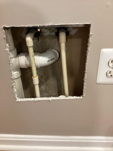Leak search- waterline leaking.  Cut drywall and replaced a section of piping