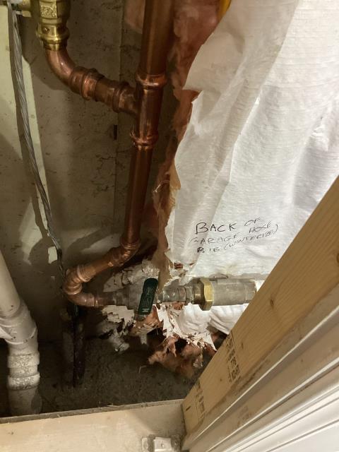 Repaired water pipe for sprinkler line in basement 
