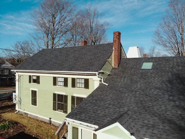 Hubbardston, MA - Finished roof replacement using Atlas Pinnacle Pristine Black shingles. Hubbardston, MA - Finished roof replacement using Atlas Pinnacle Pristine Black shingles.