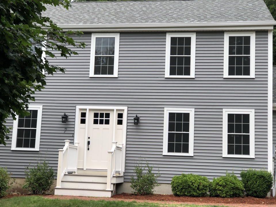 Rutland, MA - Installed Mastic Carvedwood Deep Granite Siding, Harvey Building Products Vinyl New Construction Windows, ThermaTru Craftsman Style Entry Door, ATLAS Pinnacle Pristine Coastal Granite Shingles and new Gutters Rutland, MA - Installed Mastic Carvedwood Deep Granite Siding, Harvey Building Products Vinyl New Construction Windows, ThermaTru Craftsman Style Entry Door, ATLAS Pinnacle Pristine Coastal Granite Shingles and new Gutters