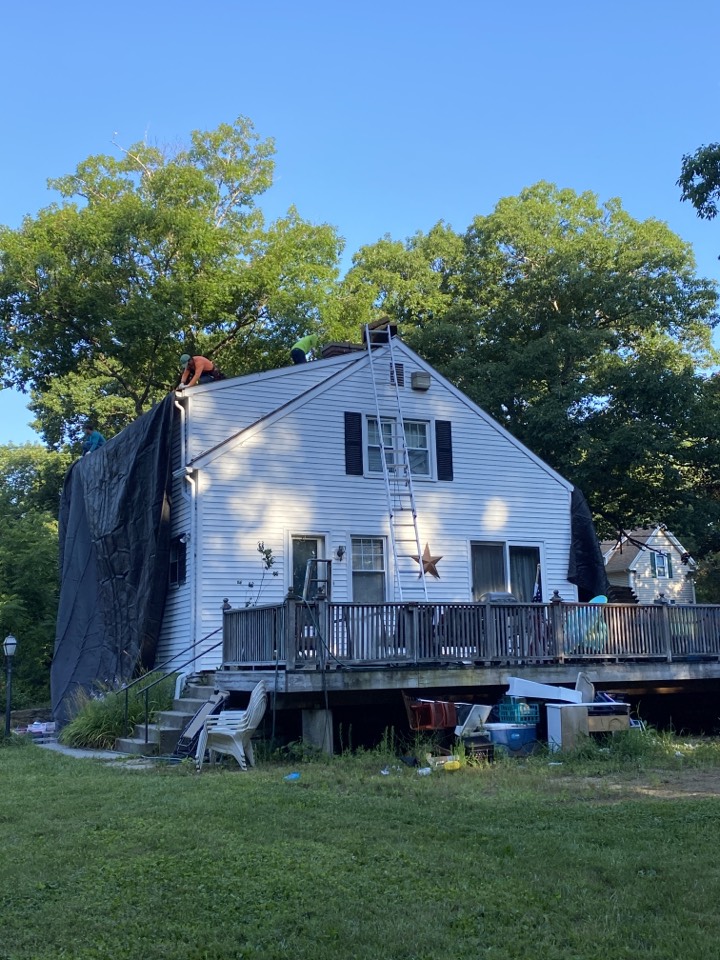 Spencer, MA - Stripping this house in Spencer, MA and installing Atlas Pinnacle Pristine shingles. Spencer, MA - Stripping this house in Spencer, MA and installing Atlas Pinnacle Pristine shingles.