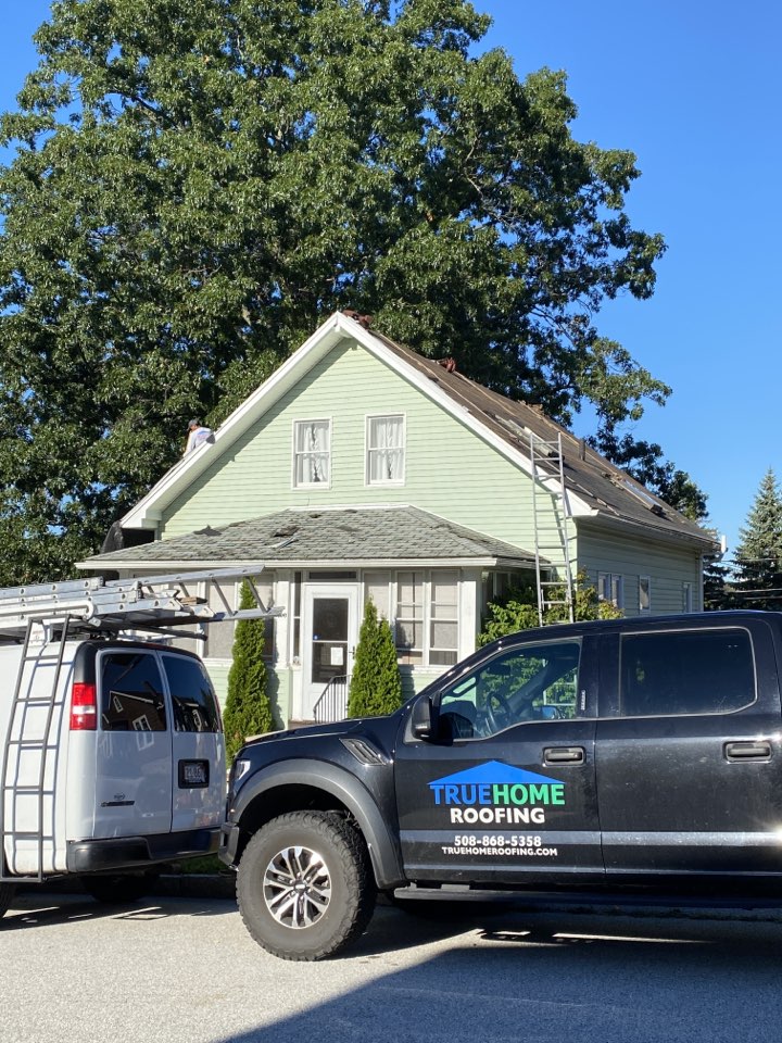 Worcester, MA - Stripping and installing Certainteed Landmark Pro shingles on this home in Worcester, MA. Color is cobblestone gray. Worcester, MA - Stripping and installing Certainteed Landmark Pro shingles on this home in Worcester, MA. Color is cobblestone gray.