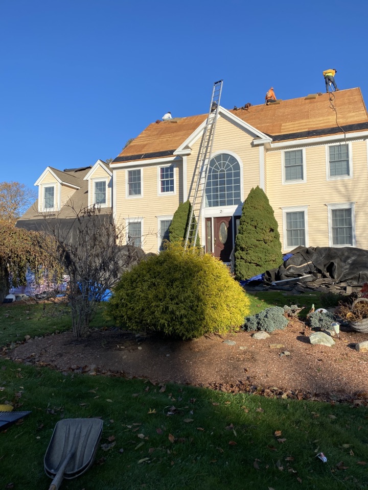 Westborough, MA - Stripping this roof and installing Owens Corning Duration shingles on this home in Westborough, MA. Westborough, MA - Stripping this roof and installing Owens Corning Duration shingles on this home in Westborough, MA.