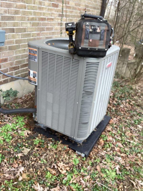 Conducted scheduled quarterly maintenance service for condensing unit and air handling system. Inspected outdoor AC unit mounted on pad, checked manufacturer specifications, and examined condition of components. Replaced standard pleated air filter in interior air handler and inspected associated ductwork and connections.