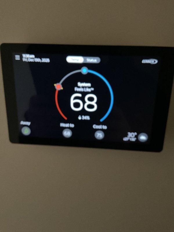 Completed planned maintenance visit for a single system with 16x25x4 filter. Performed diagnostic testing on the cooling coil using digital measurement tools. Verified proper operation of the system and confirmed thermostat functionality, which was set to 68°F in heat mode.