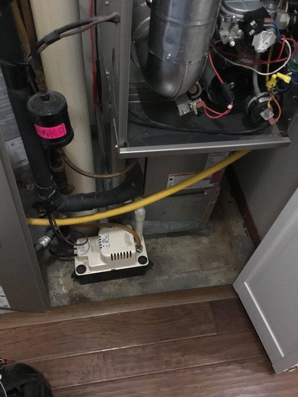 Conducted annual Gold Level maintenance on 9-year-old residential HVAC system. Inspected furnace components and electrical connections, checked condensate pump operation, and ensured proper airflow through return vents. System functioning within normal parameters after service completion.