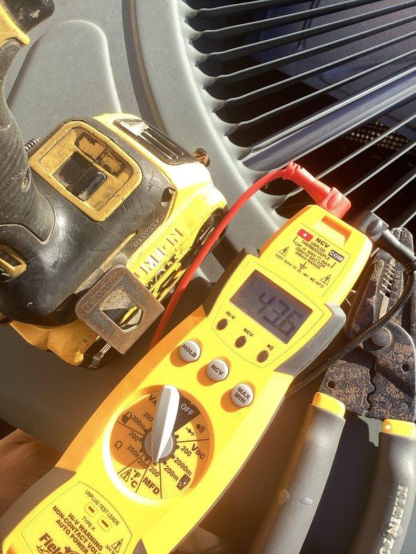 Performed scheduled Platinum Level monthly maintenance on customer's HVAC system (2-year-old unit). Conducted airflow verification at register using digital measurement tool and checked electrical parameters with multimeter (reading 43.6). Inspected system components and replaced 20x20x5 filter as per maintenance protocol.