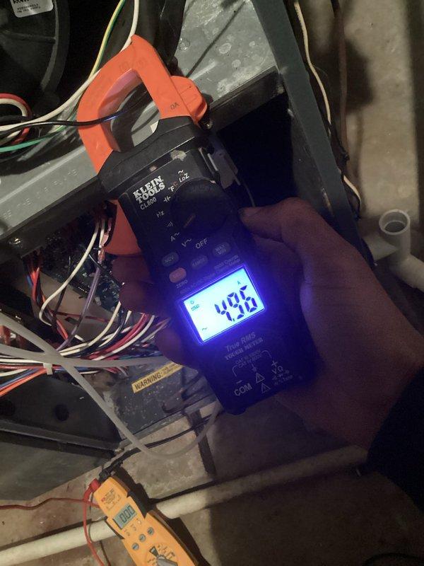 Completed planned maintenance on residential single HVAC system. Conducted electrical testing using Klein Tools clamp meter (recorded 4.96 amp reading) and performed static pressure testing with Fieldpiece dual port manometer (readings of 0.03/0.0). Replaced 16x25x4 filter as part of regular maintenance service.