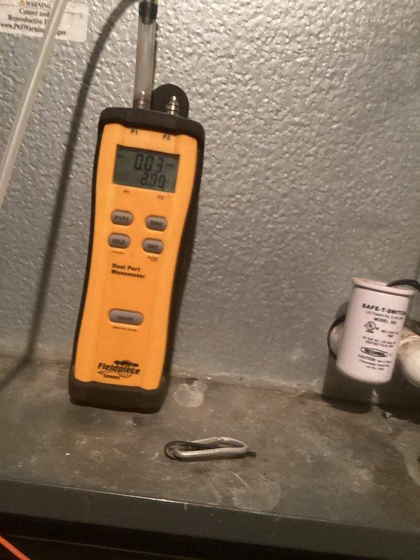 Completed planned maintenance on residential single HVAC system. Conducted electrical testing using Klein Tools clamp meter (recorded 4.96 amp reading) and performed static pressure testing with Fieldpiece dual port manometer (readings of 0.03/0.0). Replaced 16x25x4 filter as part of regular maintenance service.