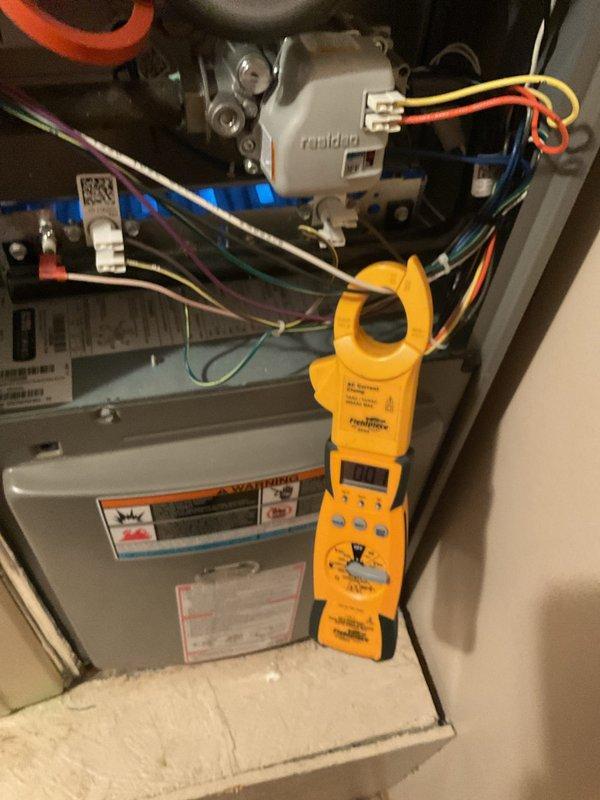 Performed monthly maintenance service on 3-year-old Resideo system with 16x28x5 filter. Conducted electrical inspection using Fieldpiece meter to verify proper voltage and amperage readings across components. System inspection revealed all connections secure and drainage system functioning properly. No issues found with furnace unit or associated ductwork; system operating within normal parameters.