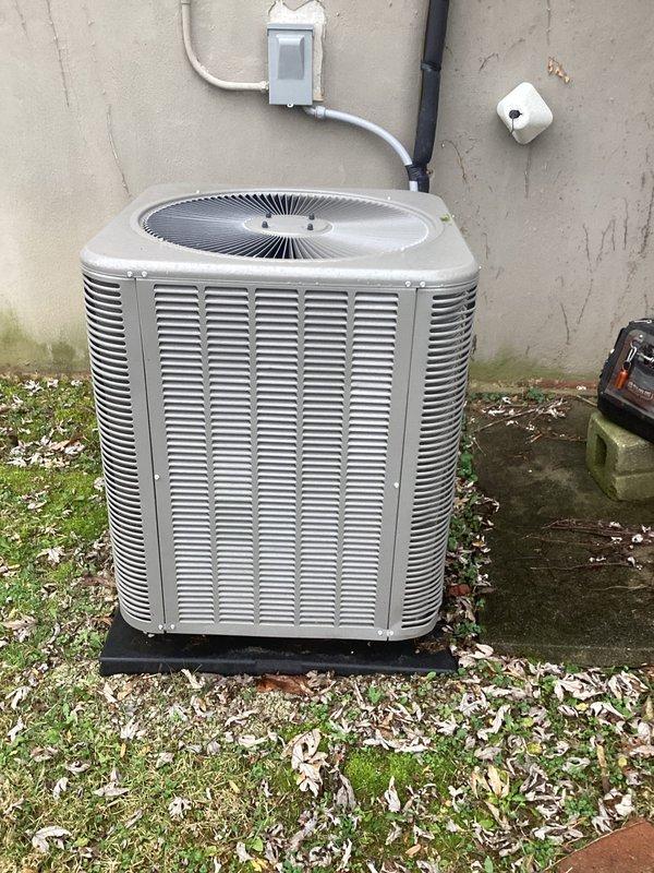 Performed scheduled monthly maintenance on 20x20x4 air conditioning system (approximately 1 year old). Conducted electrical diagnostics using multimeter (reading 026). Inspected outdoor condenser unit, which appears to be properly installed on pad with appropriate electrical connections and line set insulation intact. System operating within normal parameters.