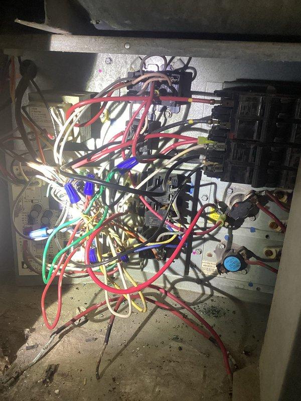 Conducted free second opinion service for customer concerned about previous HVAC company's recommendation to replace entire 22-year-old system due to "2 burnt wires." Upon inspection of electrical panel and control board wiring, determined the no-heat issue did not require full system replacement. Educated homeowner on repair options and financing alternatives for when replacement becomes necessary.