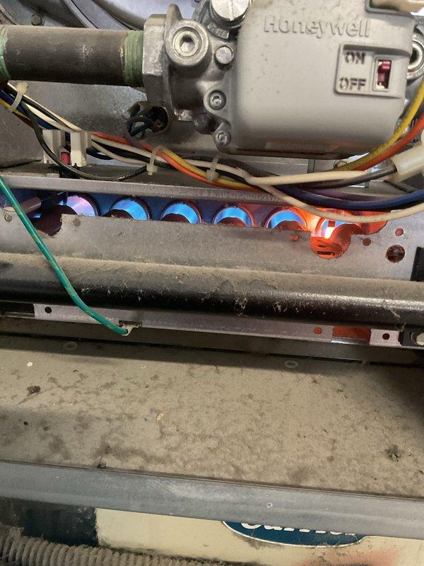 Responded to a no-heat complaint where customer reported cold air from vents with a 17° temperature differential (55° actual vs. 72° set point). Inspection revealed a Honeywell controller functioning properly with burners firing correctly. System was tested through complete heating cycle, confirming proper flame sequence and air temperature recovery. No repairs needed as system was operating as designed.