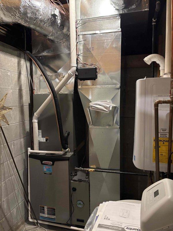 Performed Platinum Level maintenance on dual HVAC system. Replaced two 20x26x5 pure air filters and conducted thorough inspection of furnace components, including electrical connections and ductwork. System appears to be functioning properly with normal dust accumulation noted on internal components; this is the first maintenance visit in the annual service plan.