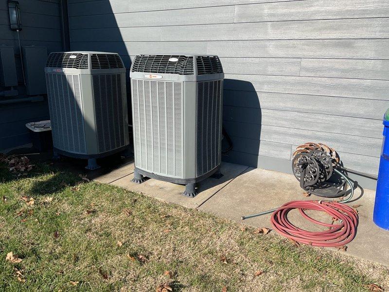 Conducted a comprehensive replacement estimate for one non-functioning HVAC system out of three total units on property. Inspected existing outdoor condensing units installed on concrete pad and evaluated indoor furnace system with attached ductwork. Documented current equipment configuration to prepare appropriate replacement options for the homeowner.