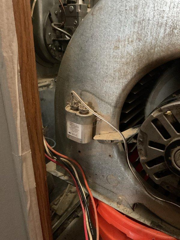 Performed annual maintenance on 6-year-old residential HVAC system (Gold Level service). Noted significant dust accumulation on blower assembly and electrical components. Thoroughly cleaned blower wheel, housing, and electrical connections. Replaced air filter and checked system operation. All components now functioning properly with improved airflow.