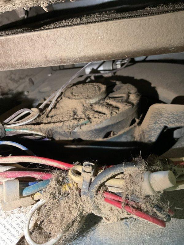 Performed annual maintenance on 6-year-old residential HVAC system (Gold Level service). Noted significant dust accumulation on blower assembly and electrical components. Thoroughly cleaned blower wheel, housing, and electrical connections. Replaced air filter and checked system operation. All components now functioning properly with improved airflow.