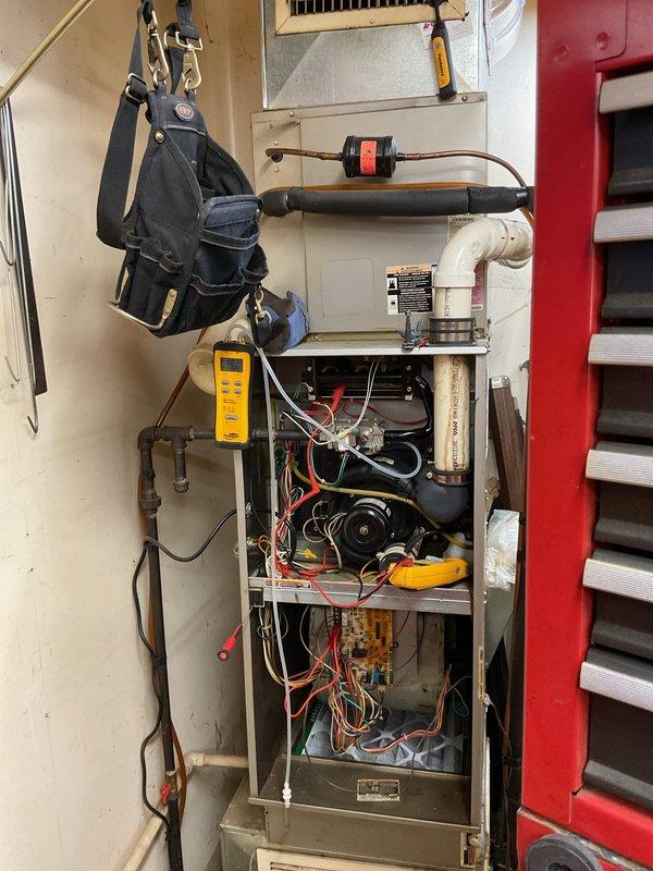 Performed routine maintenance on two HVAC systems (11 and 16 years old) for Gold Level service customer. Conducted comprehensive diagnostic testing on both furnace units, inspected internal components including circuit boards, wiring connections, and mechanical parts. Replaced 16x25x5 filter and renewed service plan as scheduled for second annual maintenance visit.