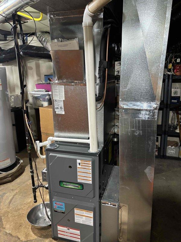 Performed routine maintenance on platinum-level HVAC system (6 years old), including air quality testing at supply registers with CO detector showing normal readings of 0 ppm. Inspected furnace unit and ductwork, noting proper sealing of connections with metal tape. System operating within normal parameters, but customer will require filter replacement (16x25x5) at next scheduled maintenance visit.