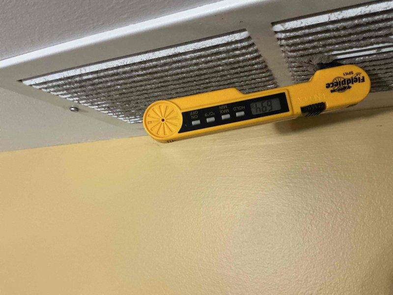 Completed annual planned maintenance service on system installed 8/12/25. Performed diagnostic check on control board circuit connections and LED function, confirming proper operation. Measured return air temperature (63.9°F) and noted significant dust accumulation on return air grille requiring cleaning. Replaced 20x20x5 air filter as part of routine maintenance.