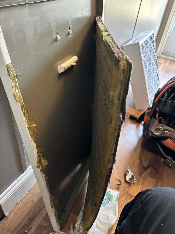 Performed monthly maintenance service on 3-year-old HVAC system per Platinum Level agreement. Inspected evaporator coil assembly which showed normal dust accumulation. Discovered significant wall damage with possible mold growth near the air handler and replaced the 20x20x5 filter. Recommended professional remediation for the wall damage and mold issue to prevent system contamination and ensure proper airflow.